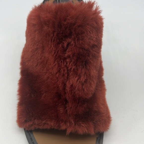 Zara - Brick Red Faux Fur  Slip On Open Toe Wide Block Mule Heels Size 39 - Picture 4 of 14